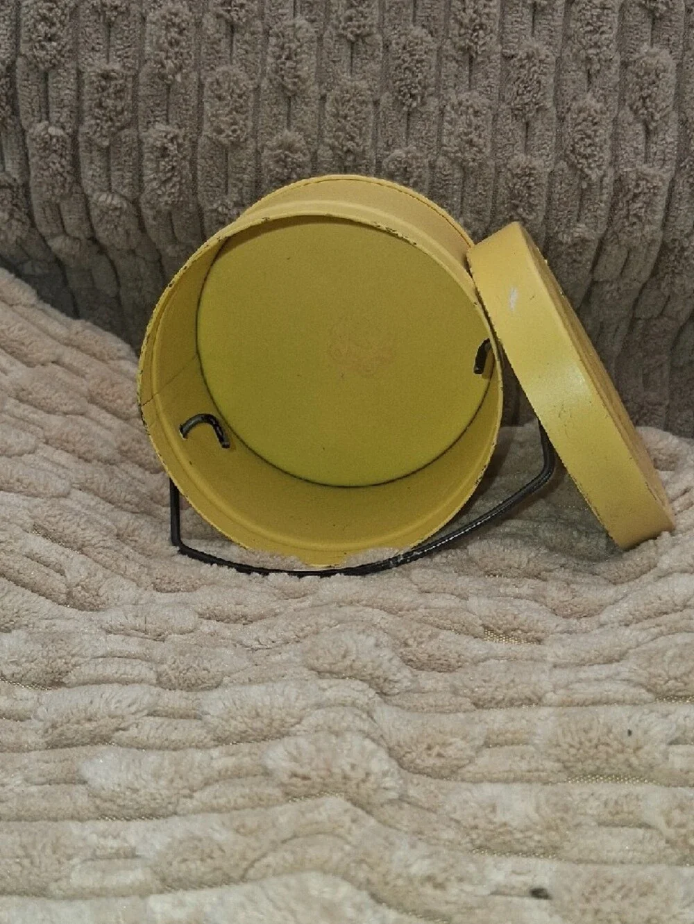 Vintage Decorative Yellow and Green Metal Storage Tins with Handles